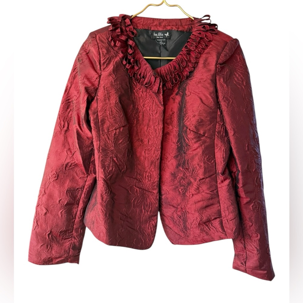 Vintage Red Dressy Cropped Jacket Statement Shimmer Jewel Tone Red M Jacket